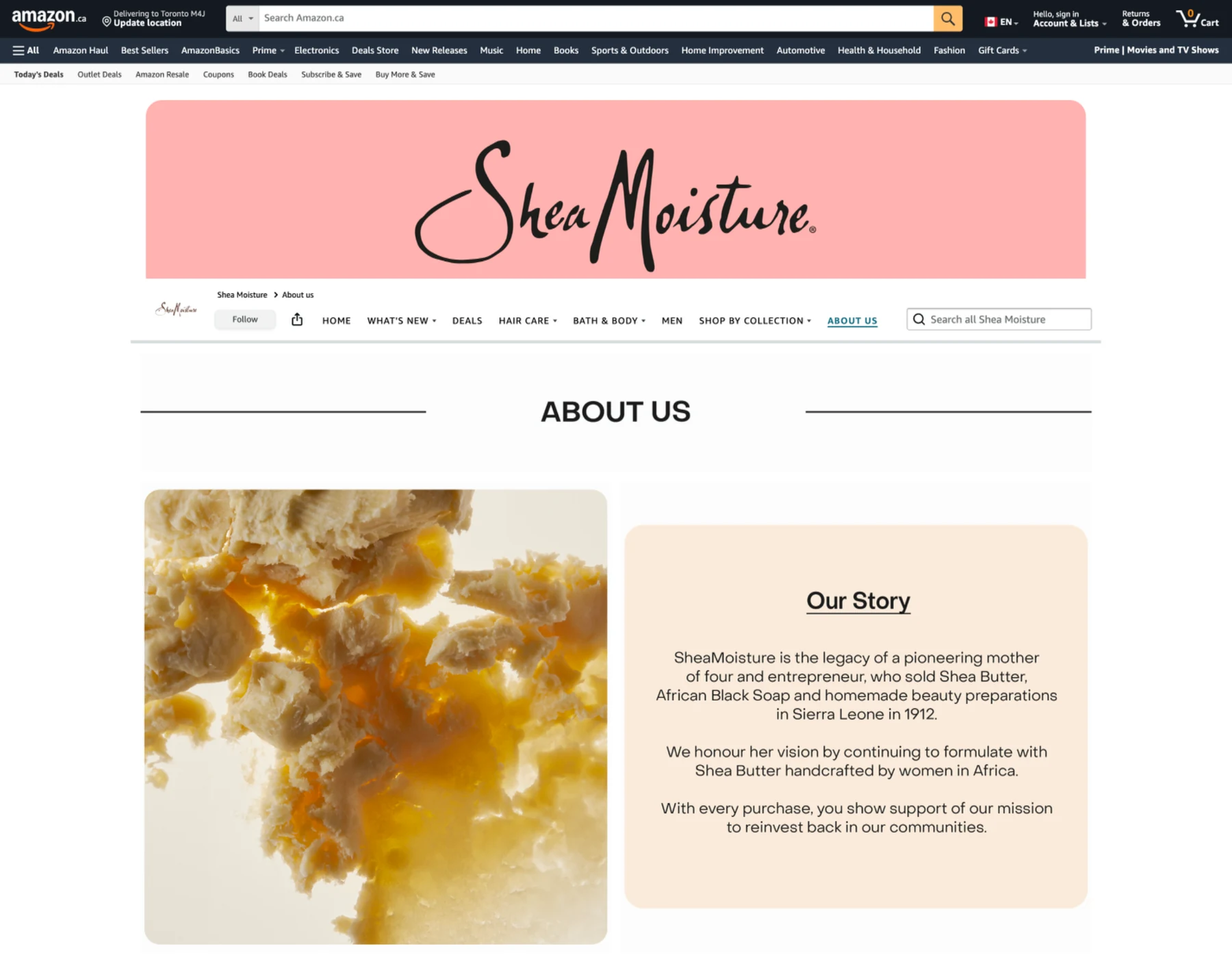 SheaMoisture Amazon About Us page