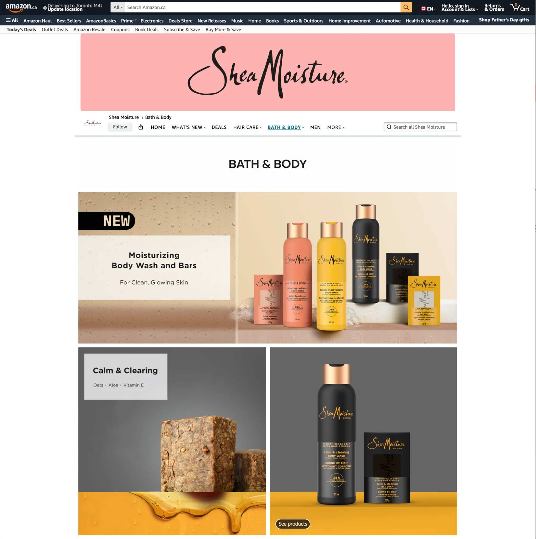 SheaMoisture Amazon Bath and Body page