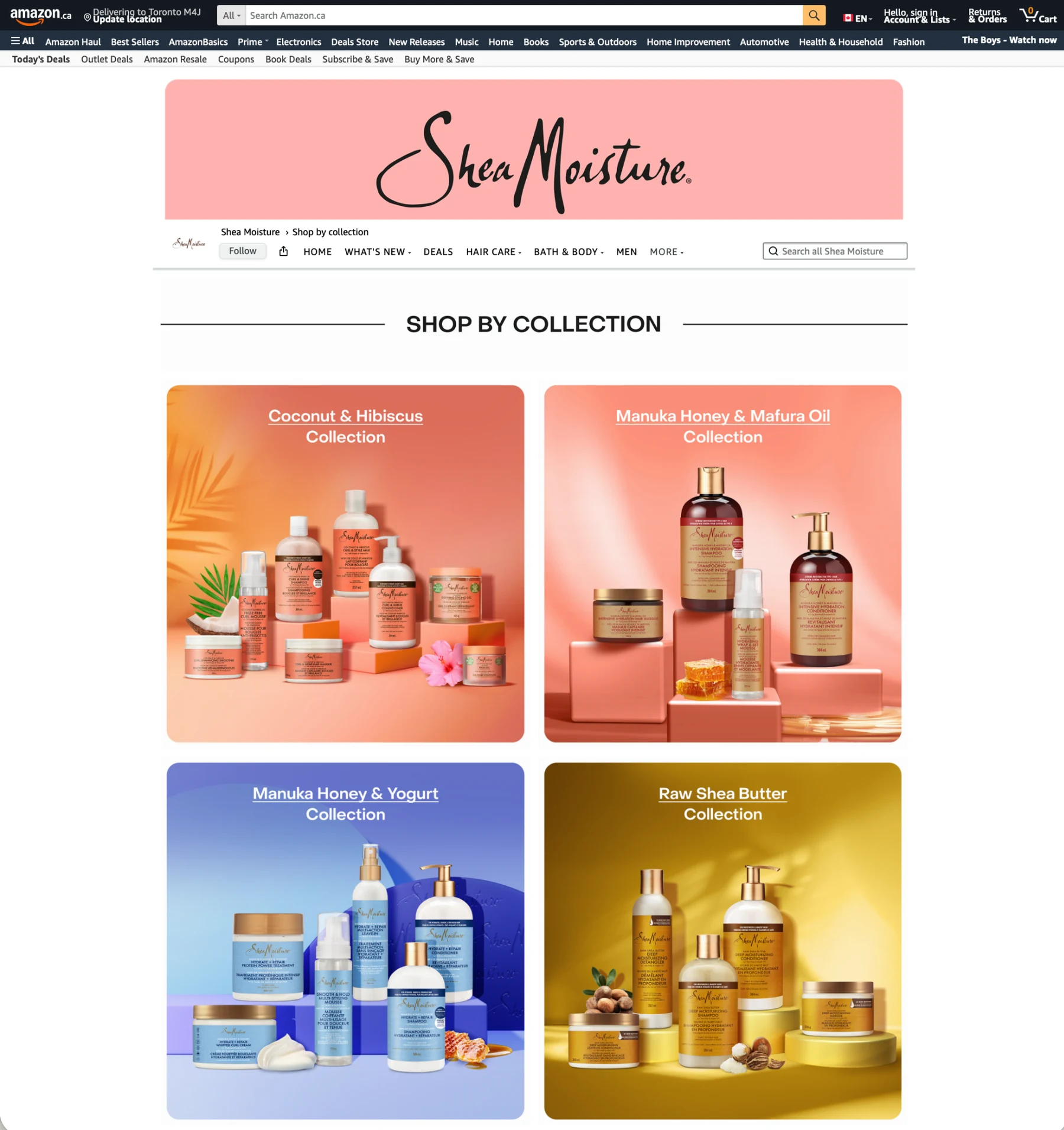 SheaMoisture Amazon Shop by Collection page