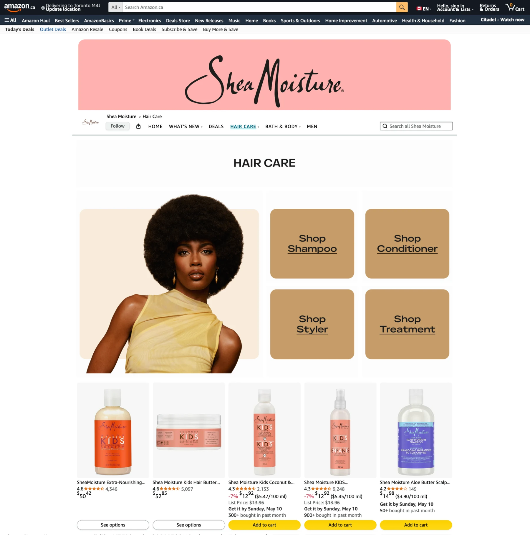 SheaMoisture Amazon Hair Care page